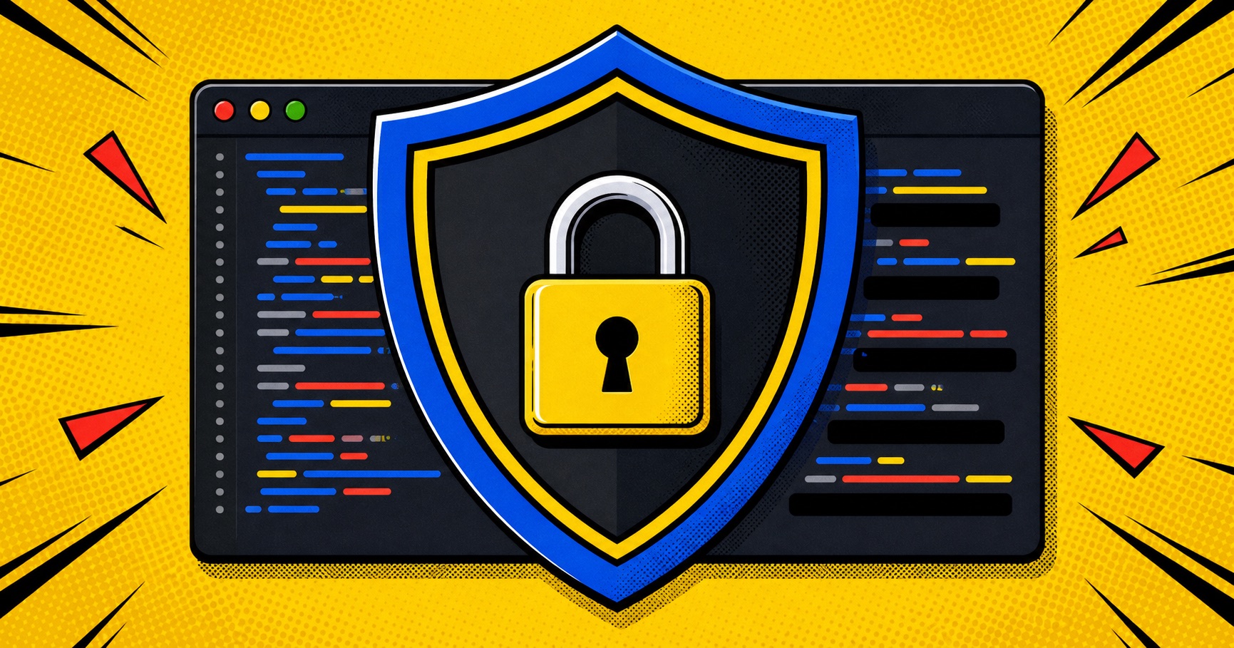 A shield and padlock protecting redacted code before it is shared.